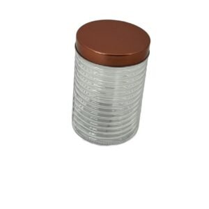 Borcan inalt din Sticla cu Striatii si Capac Metalic – 750 ml, Model Vintage, Ideal pentru Faina, Paste sau Zahar