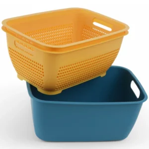 Uscator Fructe si Legume Set 2 in 1 cu Sita si Vas Colector – Design Modern si Culori Vesele, Practic pentru Spalare si Scurgere Rapida