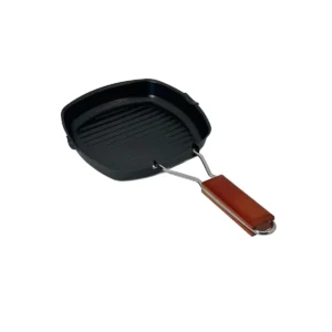 Tigaie Grătar Pătrată din Fontă cu Mâner Rabatabil – 20×20 cm, Interior Antiaderent, Ideală pentru Fripturi, Legume și Pește