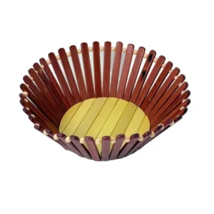 Cos Decorativ din Lemn Roscat si Galben – Model Vintage, Ideal pentru Aranjamente Florale sau Organizare