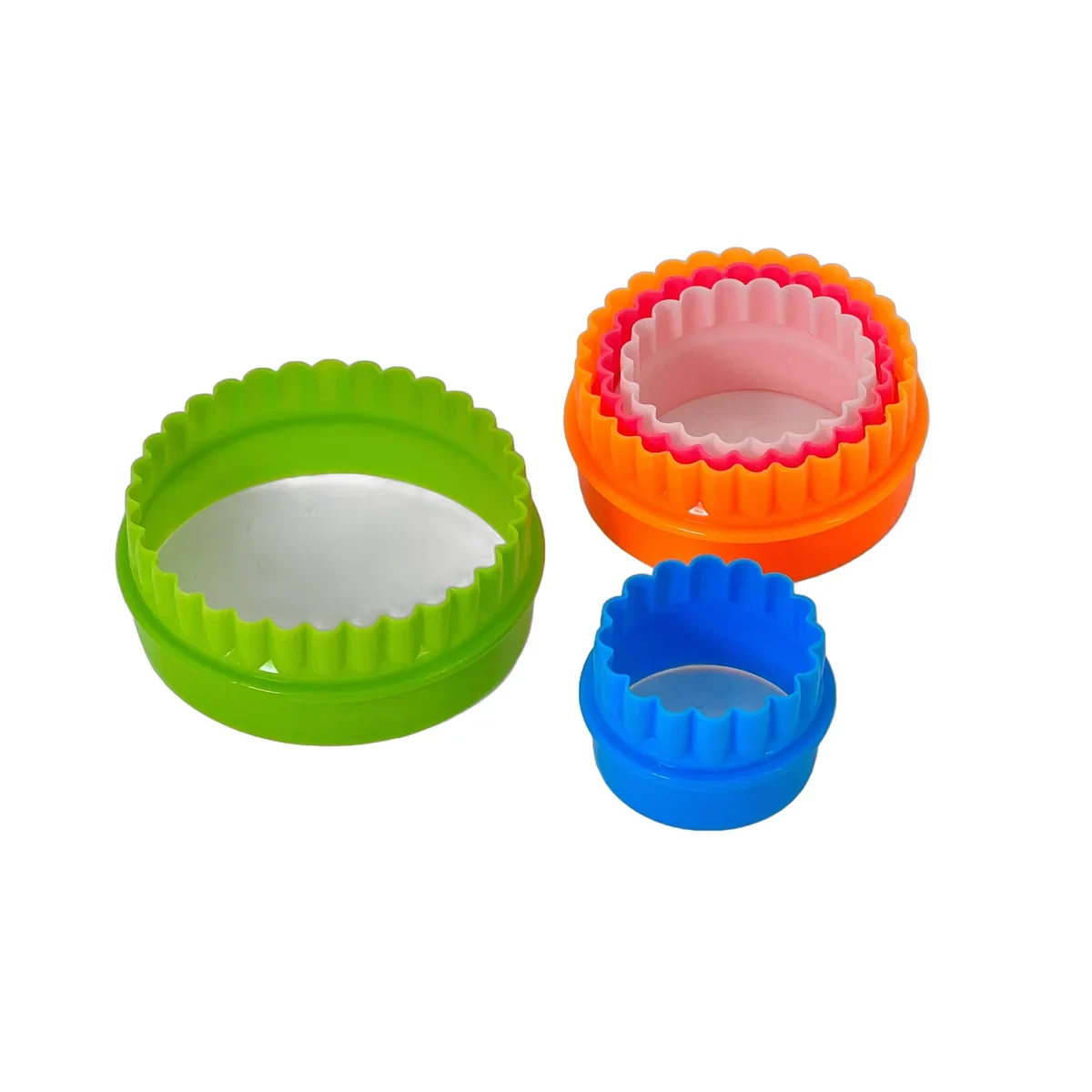 Set 5 Forme Rotunde Ondulate pentru Decupat – Plastic Colorat, Ideal pentru Biscuiti, Sandwichuri sau Fructe