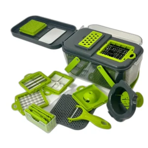 Set Multifunctional Razatoare cu Bol si Accesorii – 8 Piese, Ideal pentru Feliere, Razuire, Stoarcere si Depozitare