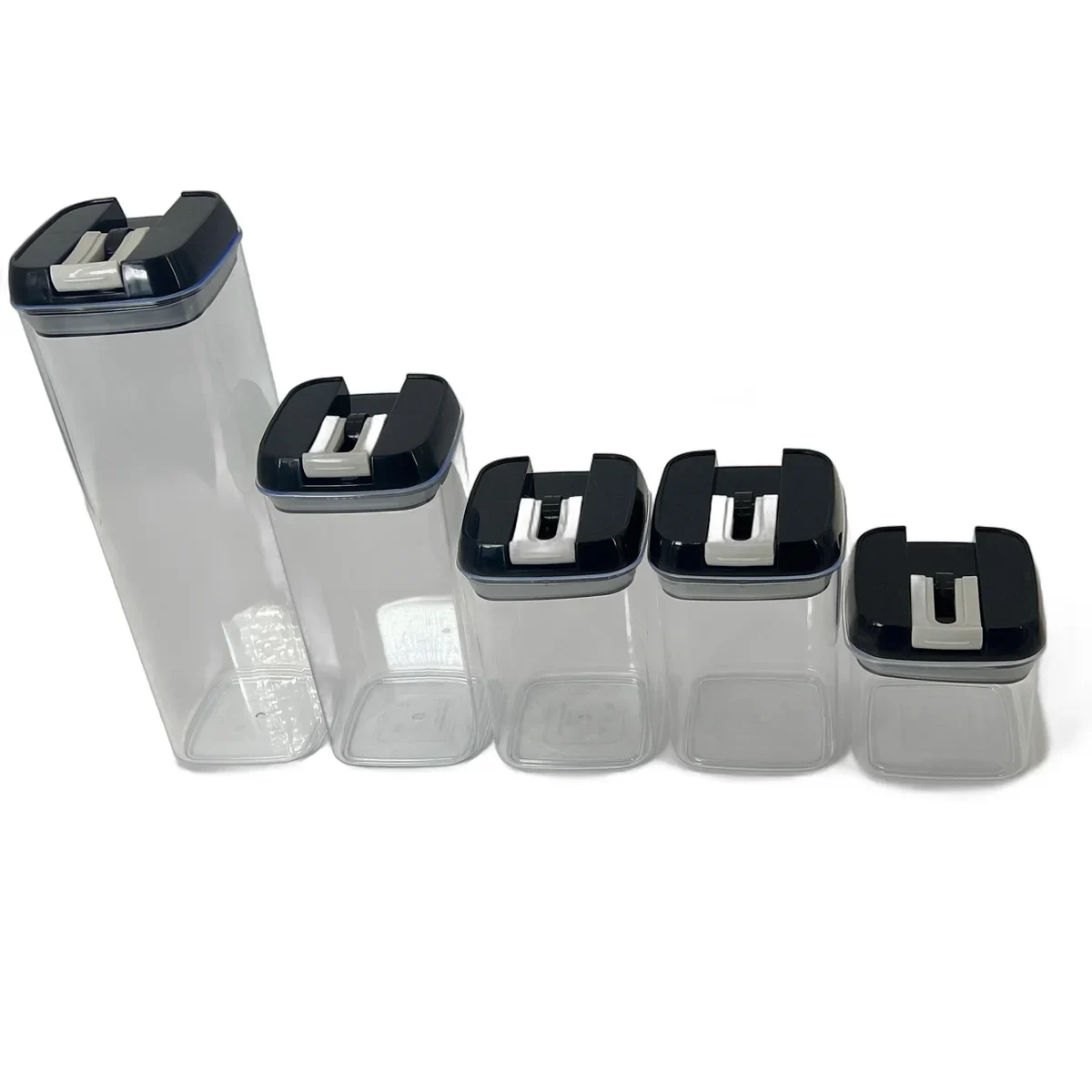 Set 5 Recipiente Stivuibile cu Capac – Forme Diverse, Transparent cu Capac Albastru, Ideal pentru Frigider sau Congelator