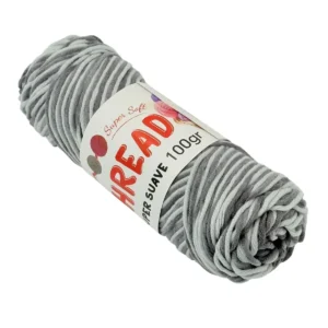 Fir de Lână THREAD Super Soft 100g – Degrade Gri Rece, Ideal pentru Tricotat, Croșetat, Amigurumi și Proiecte Handmade