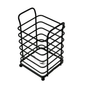 Suport Patrat Negru pentru Ustensile de Bucatarie – Design Modern, Ideal pentru Blat sau Raft