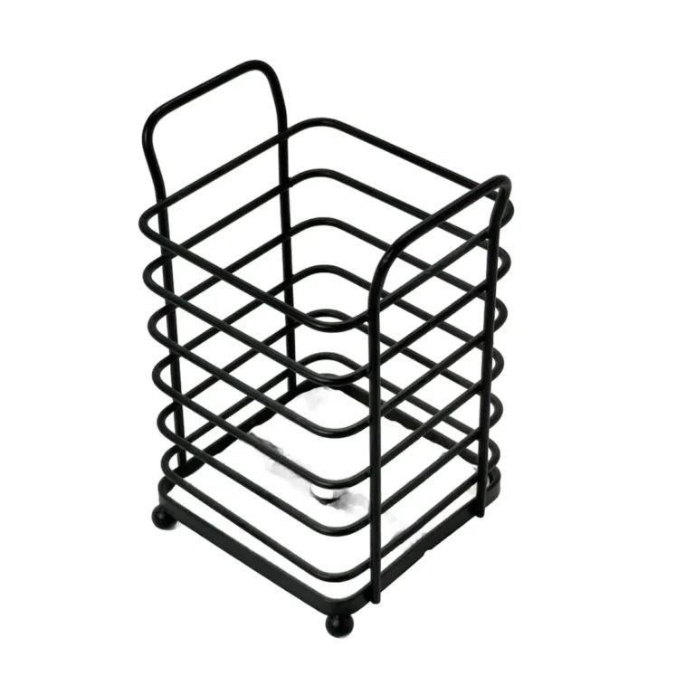 Suport Patrat Negru pentru Ustensile de Bucatarie – Design Modern, Ideal pentru Blat sau Raft