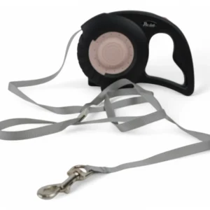 Lesă Retractabilă 5M pentru Câini, Negru cu Roz, Mecanism de Blocare Rapidă, Plimbări în Siguranță