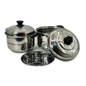 Set Oale Inox cu Aburi 26 & 28 cm – 2 Niveluri, Capac din Sticlă, Ideal pentru Gătit Sănătos la Abur