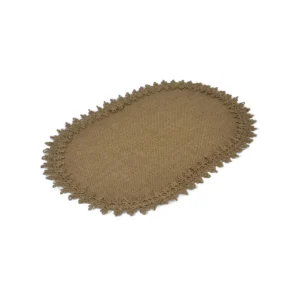 Suport Farfurie Oval Decorativ – 45×30 cm, Model Rustic cu Margini Franjurate, Material Textil Lavabil, Ideal pentru Mese Elegante