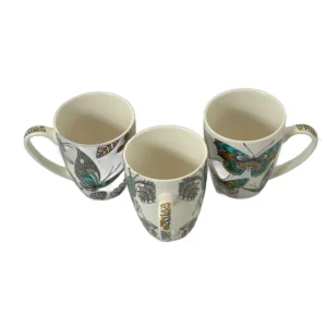 Cana Ceramica Decorata cu Fluturi si Frunze, Design Elegant, Ideala pentru Bauturi Calde, Cafea si Ceai