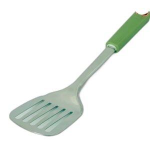 Paletă Perforată de Bucătărie din Inox – Mâner Verde Ergonomic, Rezistentă și Practică