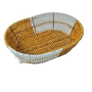 Cos Oval impletit – 27×20×7 cm, Alb si Natur, Ideal pentru Organizare Decorativa