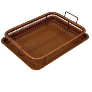 Set Tava + Cos Tip Air Fryer – 33×24 cm, Metal Cupru Antiaderent, Gatire Crocanta cu Mai Putin Ulei