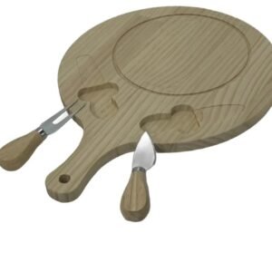Set Tocator Rotund din Lemn cu 2 Ustensile – Ideal pentru Branzeturi, Aperitive sau Servire Rustica