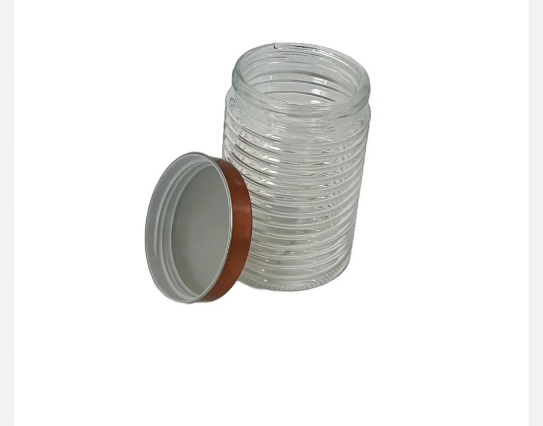 Borcan inalt din Sticla cu Striatii si Capac Metalic – 750 ml, Model Vintage, Ideal pentru Faina, Paste sau Zahar - imagine 2