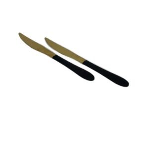 Set 2 Cutite Elegante 22.5 cm – Auriu cu Maner Negru, Ideal pentru Servire Moderna