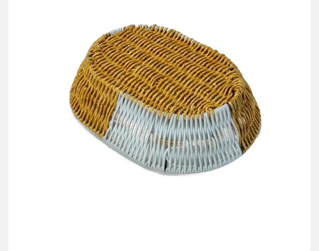 Cos Oval impletit – 27×20×7 cm, Alb si Natur, Ideal pentru Organizare Decorativa - imagine 2