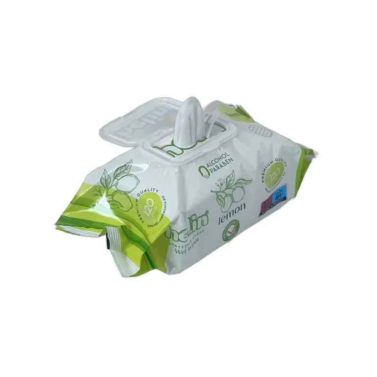 Șervețele umede Helin cu aromă de lămâie – 120 bucăți, fără alcool și parabeni, capac resigilabil, pentru uz zilnic