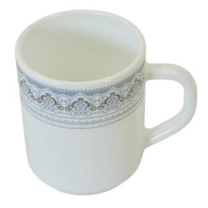 Ceașcă ceramică pentru ceai și cafea, capacitate 250 ml, design clasic cu decor perimetral, ceașcă albă pentru utilizare zilnică