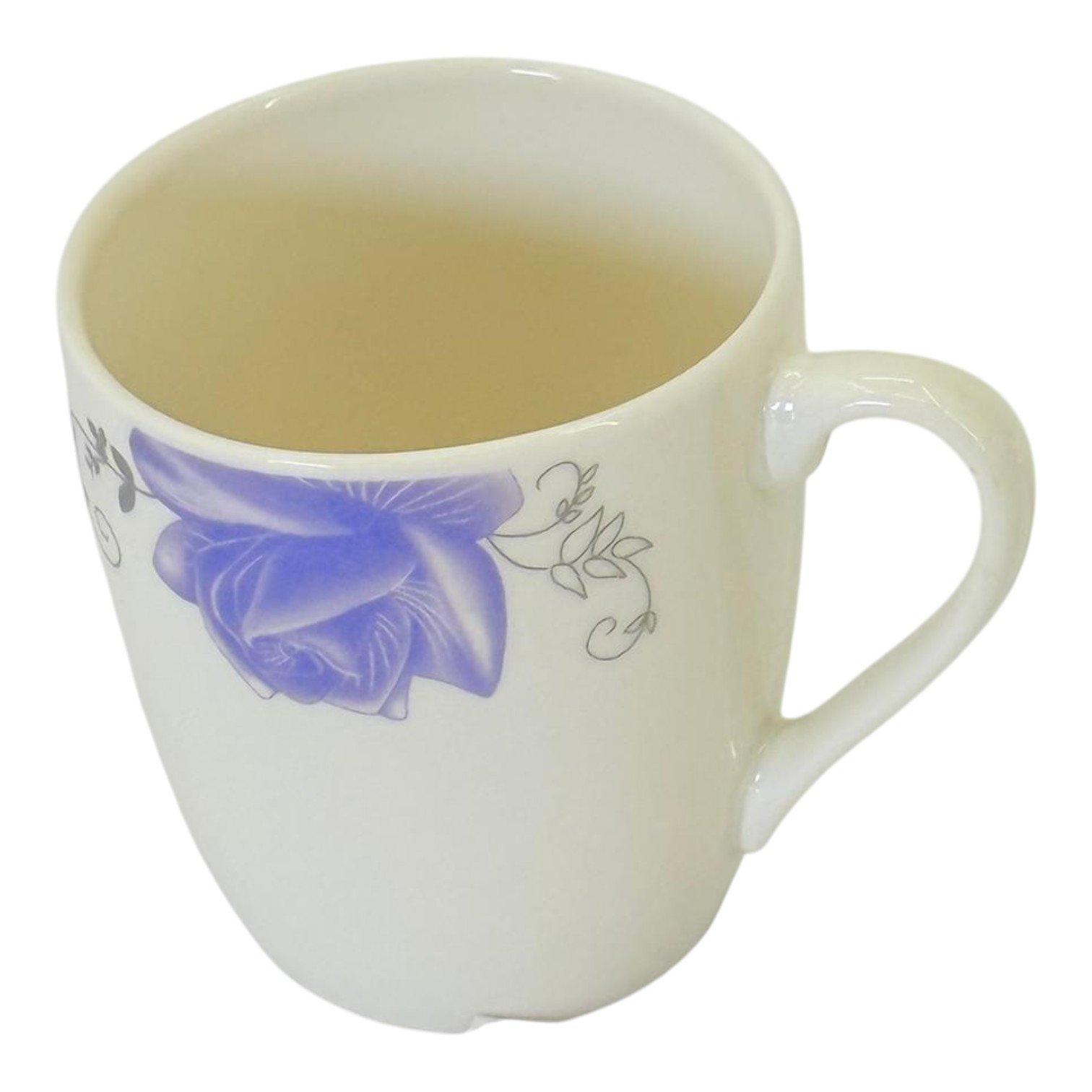 Ceașcă ceramică pentru ceai și cafea, decor floral mov discret, ceașcă cu mâner pentru servire zilnică
