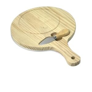 Tocator Rotund din Lemn cu Cutit – Ideal pentru Branzeturi, Aperitive sau Servire Eleganta