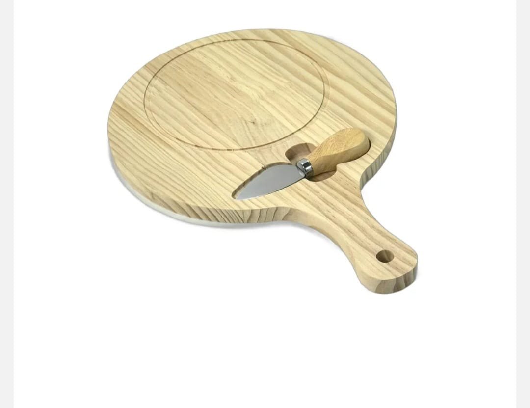 Tocator Rotund din Lemn cu Cutit – Ideal pentru Branzeturi, Aperitive sau Servire Eleganta