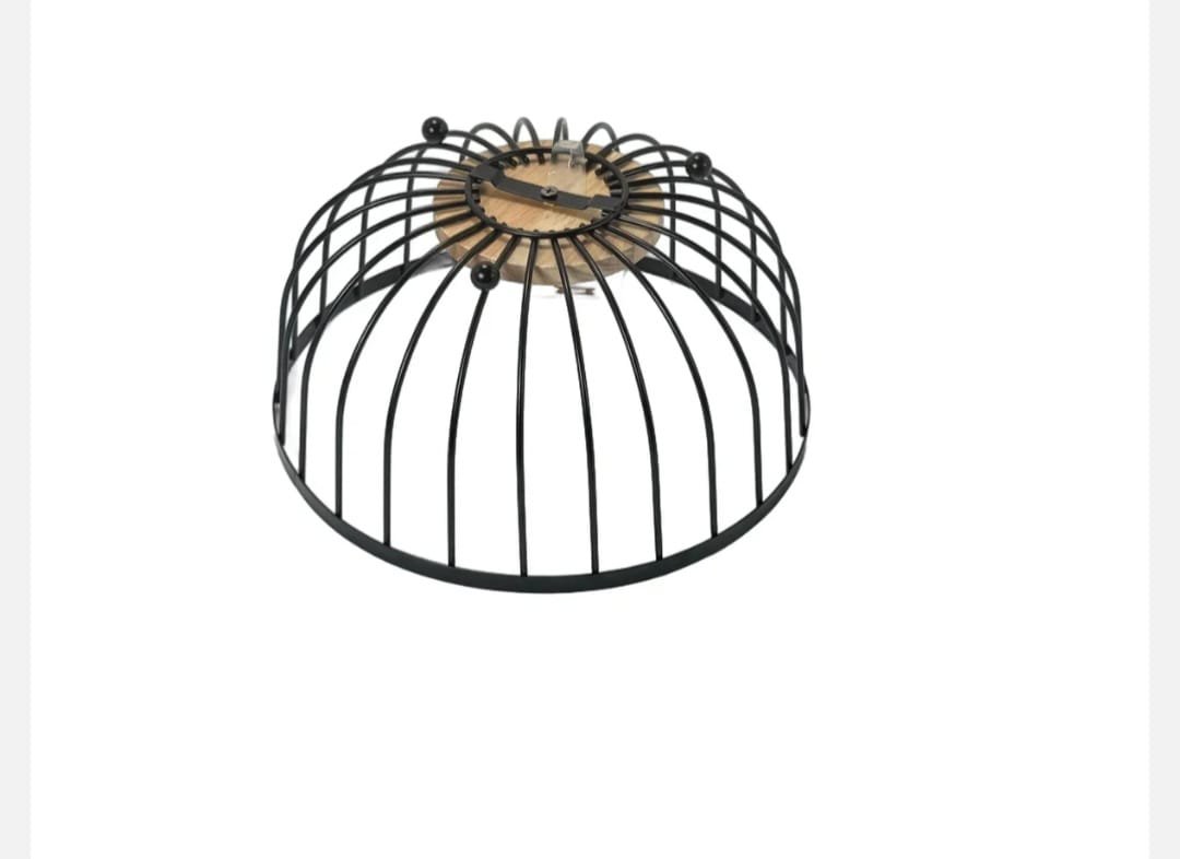 Cos Decorativ Rotund Metalic cu Baza din Lemn – Design Industrial, Ideal pentru Fructe sau Organizare - imagine 2