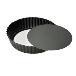 Tava Tarta cu Fund Detasabil – 24×5 cm, Forma Metalica cu Margini Ondulate, Ideala pentru Tarte Dulci sau Sarate