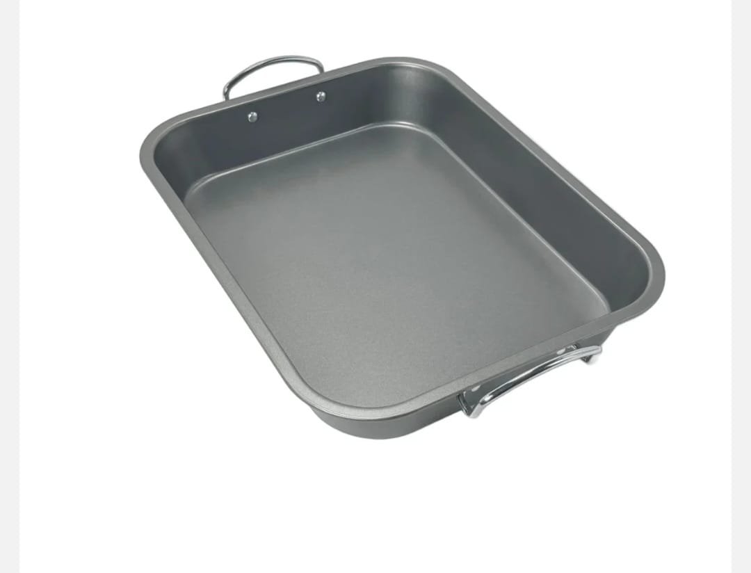 Tava de Cuptor Antiaderenta cu Manere Metalice – 41×31.5×5.5 cm, Forma Rectangulara din Otel, Ideala pentru Fripturi, Lasagna sau Prajituri