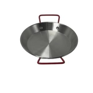 Tigaie din Inox 22 cm cu Manere Laterale Rosii – Vas Inox Elegant, Ideal pentru Gatit Zilnic sau Servire